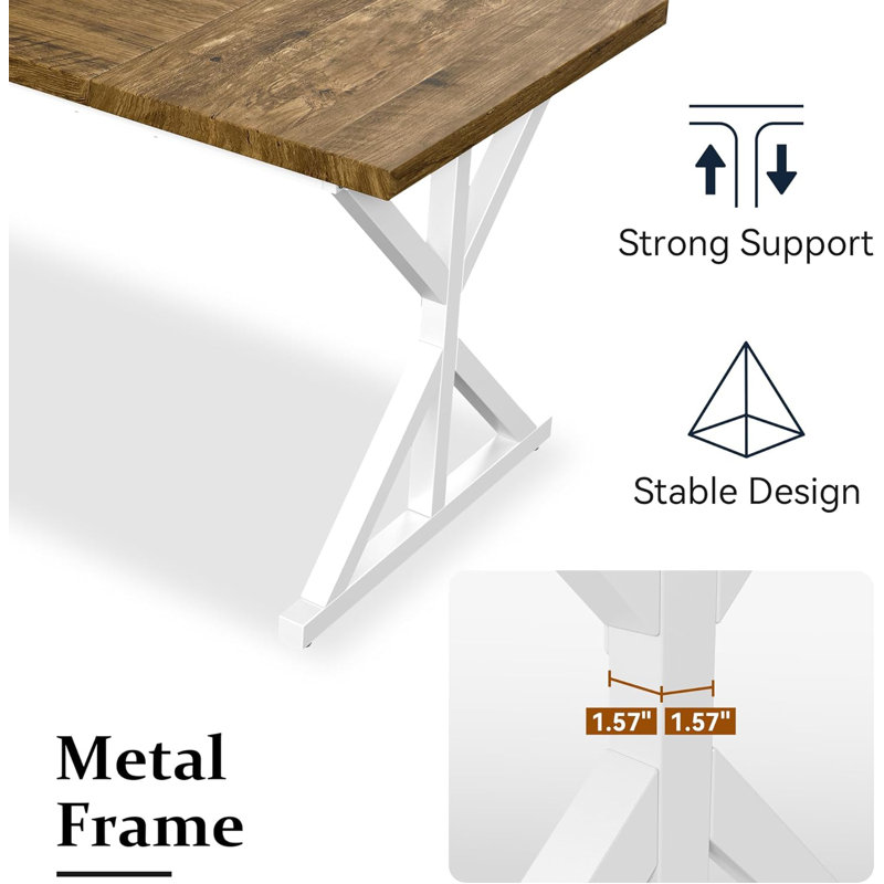 70.87 Inch Industrial Dining Table For 6-8 People Rectangular  Solid Wood Top With Metal Frame, Rectangular Kitchen & Dining Room Table