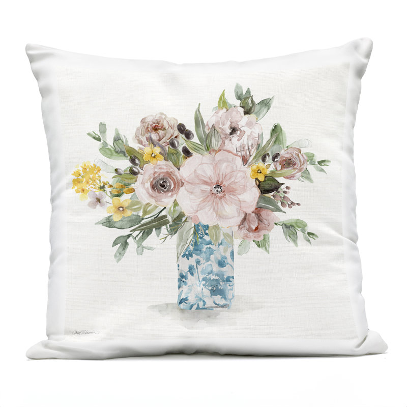Summer Chinoiserie Bouquet Outdoor Printed Pillow design by Carol Robinson, Pink Bouquet
