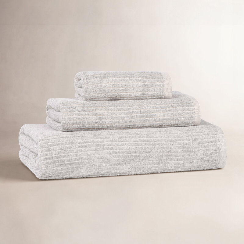 Amberg Viscose Cotton Blend Medium Weight Textured Ribbed 3 Piece Towel Set, Platinum