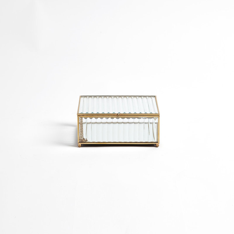 Reeded Glass Box-Clear, 3" H x 6" W x 7" D