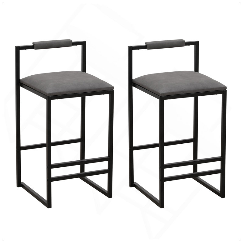 Ensemble de 2 tabourets de bar à hauteur de comptoir avec dossier et pieds en métal modernes sans accoudoirs et chaises rembourrées en polyuréthane gris