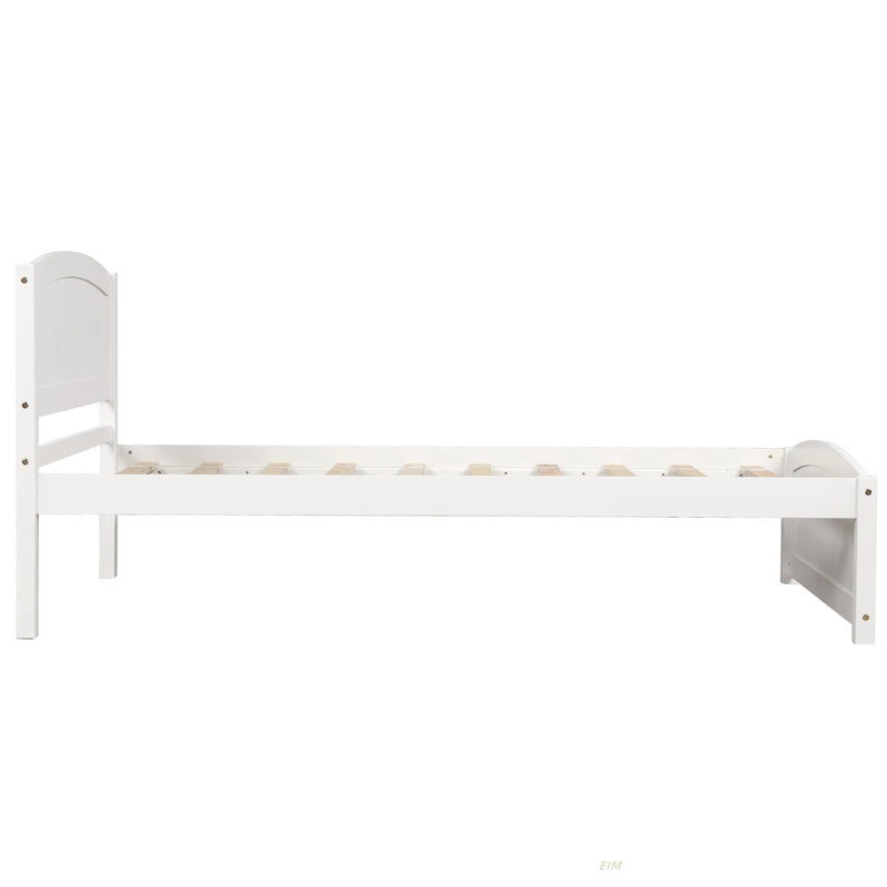 Lit plateforme en bois avec tête de lit, pied de lit et lattes de bois (lit), Blanc