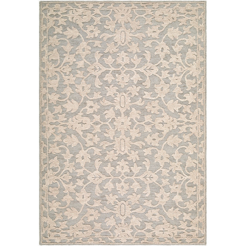 Tapis fait à la main Konya, Étain / ivoire / gris tourterelle, Rectangle 9 pi x 12 pi
