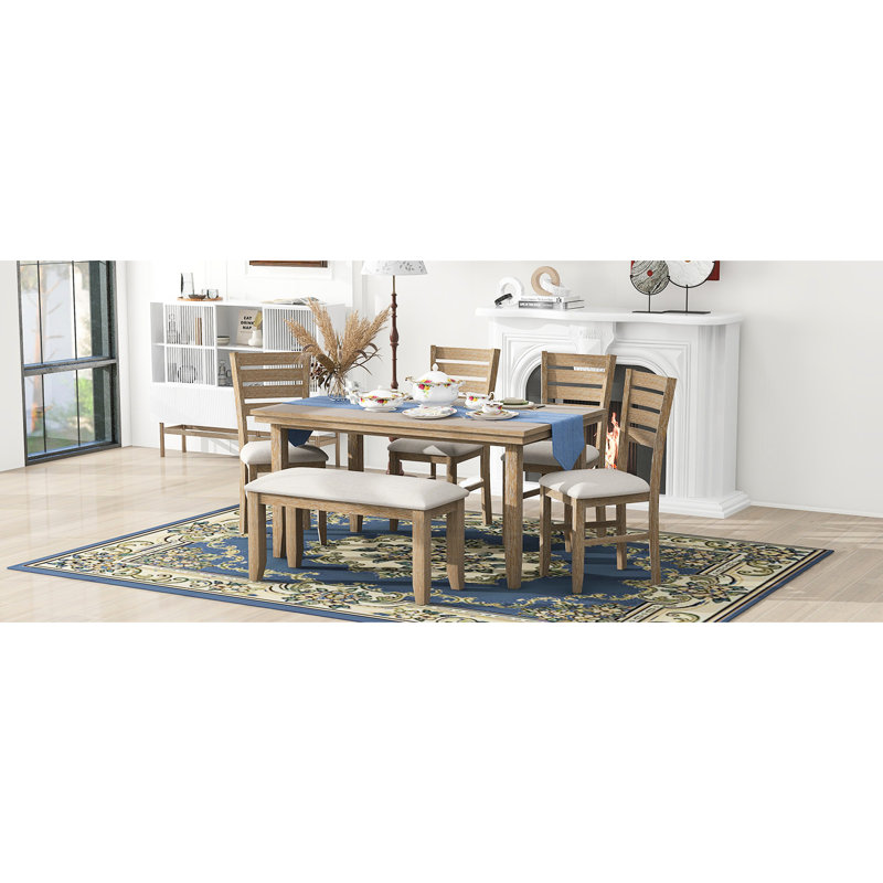 Mobilier de salle à manger de style rustique pour 6 avec banc - Table et chaises Options de sièges confortables