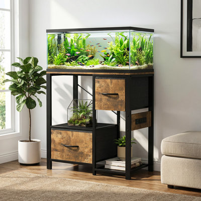 Heavy Duty 4-Tier Metal & Wood Aquarium Stand with Power Outlets