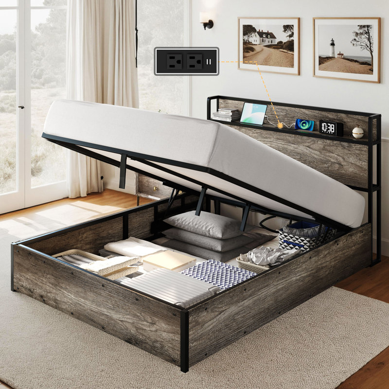 Structure de lit double Tryston, Gris rustique, Lit double