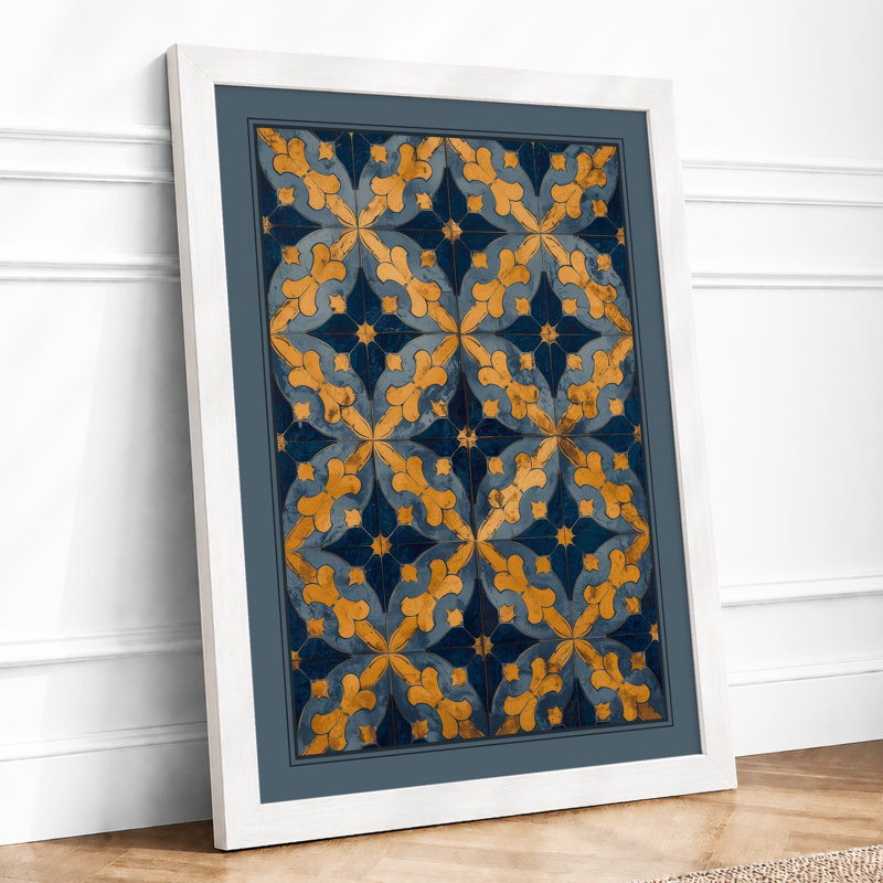 Golden Arabesque Geometric - Framed Print, A1 - 84.1 x 59.4 cm, White