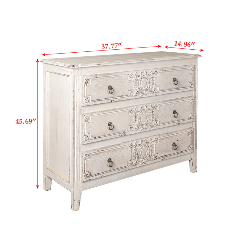 Retro Carved Cabinet, Bedside Table With 3 Drawers For Home Use 45.67*14.96*38.58 Inches