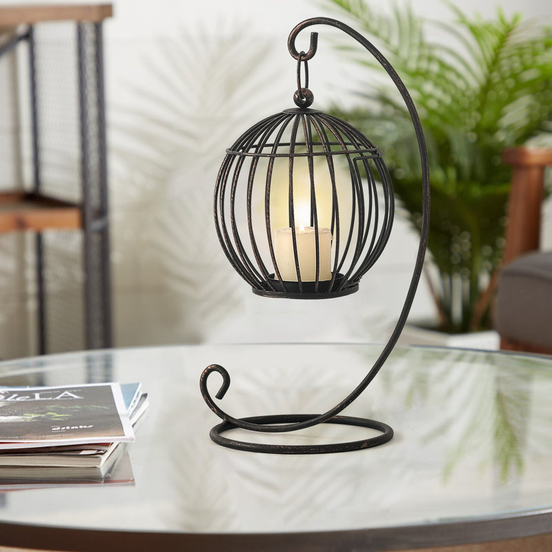 11'' H Metal Tabletop Lantern, Bronze