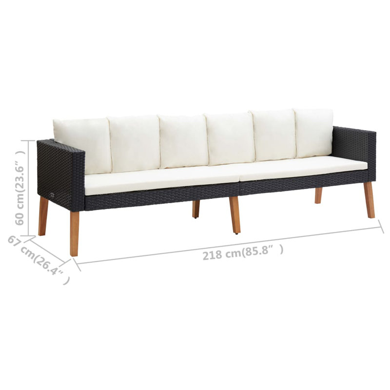 85.8" Wide Teak Rectangle Patio Sofa with Cushions