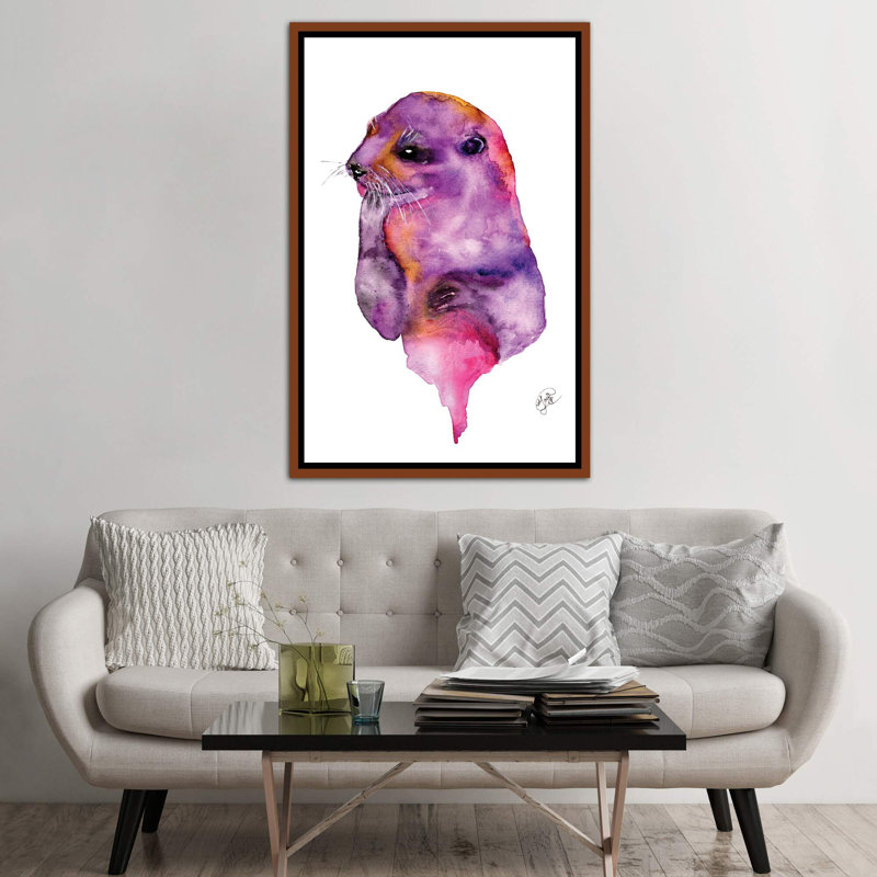 Loutre, art sur toile, Toile avec cadre en bois brun, H 60 po x l 40po x P 1,5 po