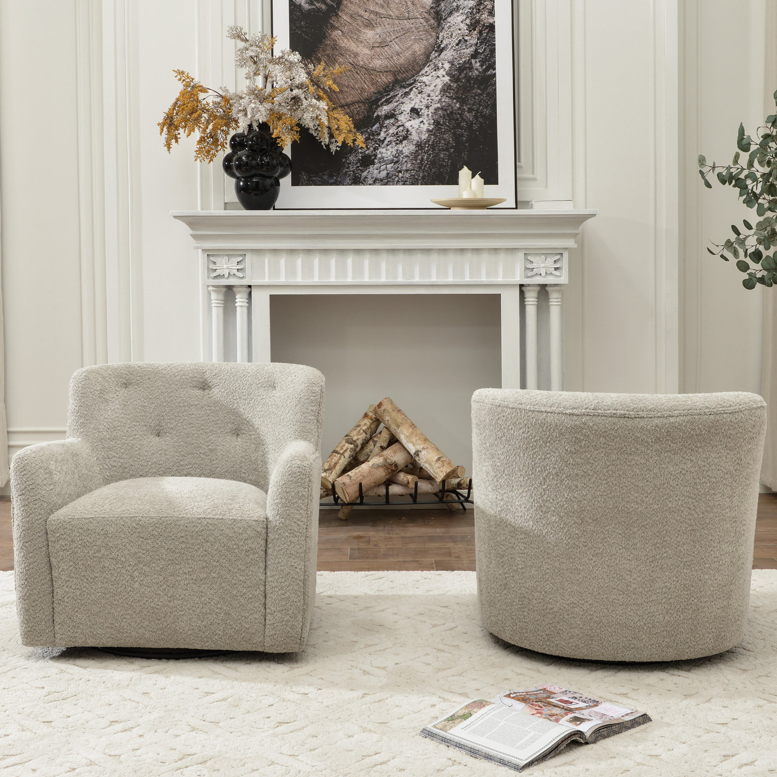 Fae Chenille Swivel Accent Chair, Moss Gray Textured Chenille