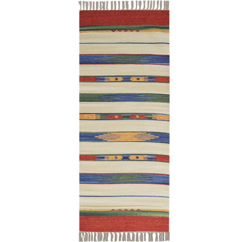 Country Southwestern Cotton Flatweave Area Rug, Runner 60 x 200cm
