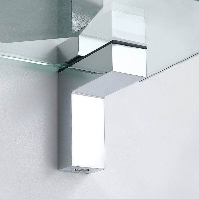 Keyshia Aluminum Bathroom Glass Shelf Tempered Glass Rectangular Extra Wall Mount (Set of 2), Polished Chrome