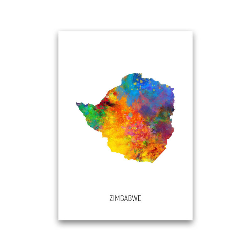 Zimbabwe Watercolour Map by Michael Tompsett - Print, 42cm H x 30cm W x 1cm D, Unframed