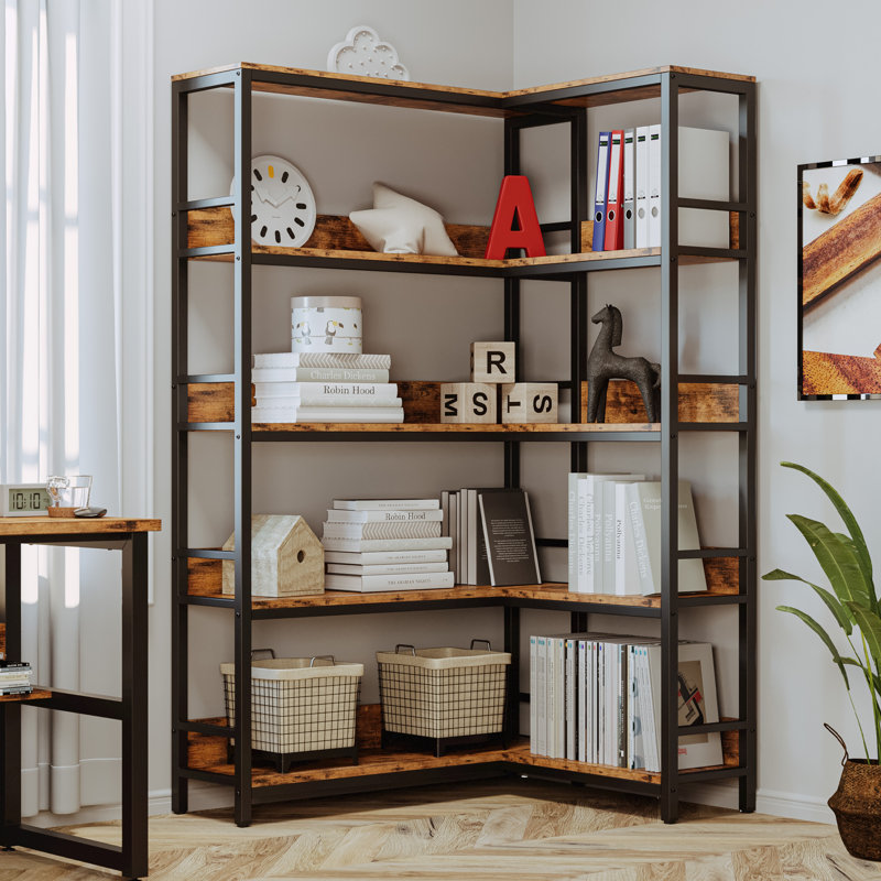 Nabile Corner Bookcase, Vintage Brown/Black