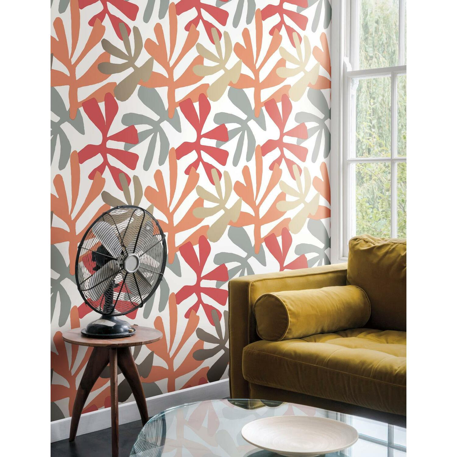 Peel & Stick Floral Wallpaper, Coral/Beige