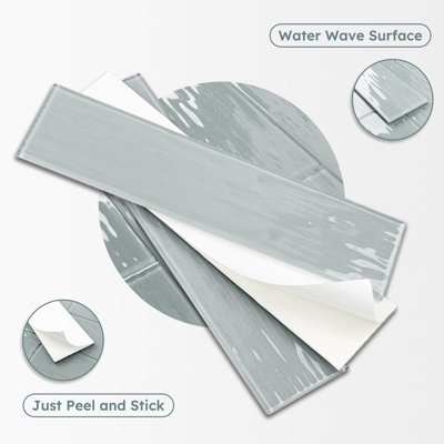 Diflart Peel and Stick 3" x 12" Pearl Gray Glass Subway Tiles for Kitchen Bathroom Wall Tiles (Set of 20)