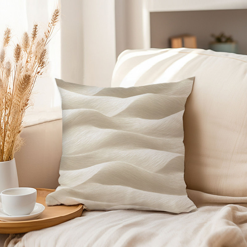 Abstract Beige Waves Pattern IV Modern Throw Pillow Cover, 16x16