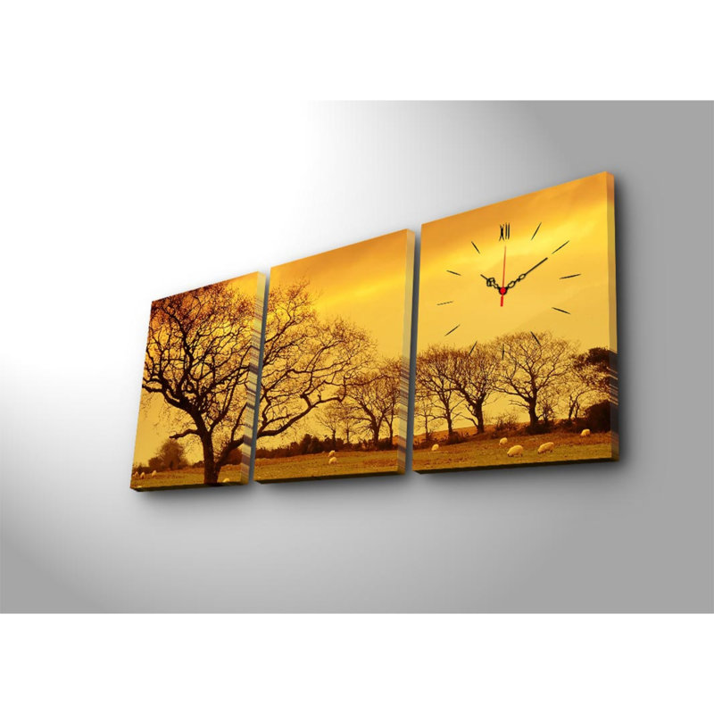 Ensemble d'horloge murale 3 pièces Elegant Structure robuste en bois à 100%, épaisseur: 1,2 po | Parfait pour la décoration intérieure et les intérieurs modernes, conception unique
