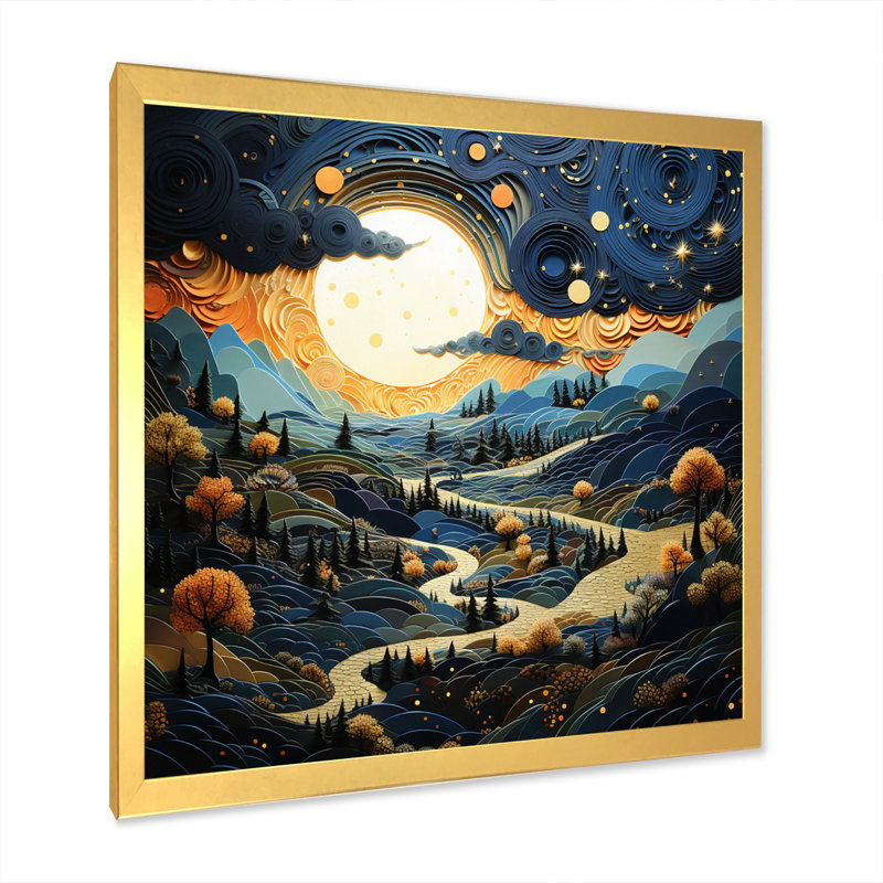 " Surrealism Dreamscapes River II ", 16" H x 16" W x 1" D, Gold Picture Framed