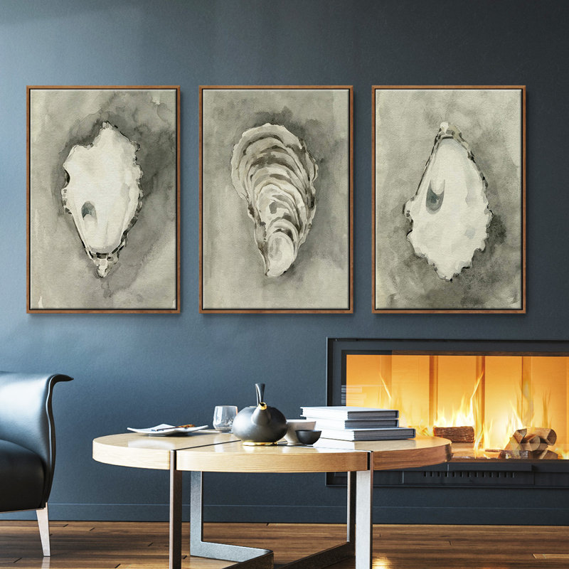 «Neutral Oyster Shell I», ensemble de 3 toiles encadrées, Noyer, H 40 po x l 78 po