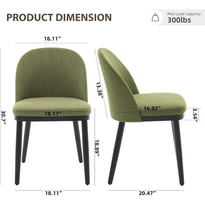 Upholstered Linen Dining Chair, Green