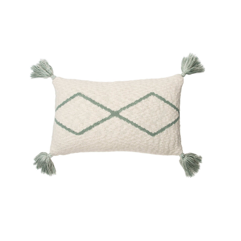 Bereber Classics Pom-poms Cotton Reversible Throw Pillow, Blue