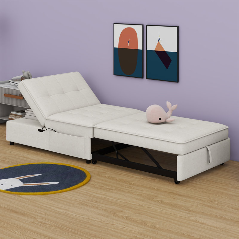 4-In-1 Sofa Bed, Chair Bed, Multi-Function Folding Ottoman Bed With Storage Pocket And USB Port, White