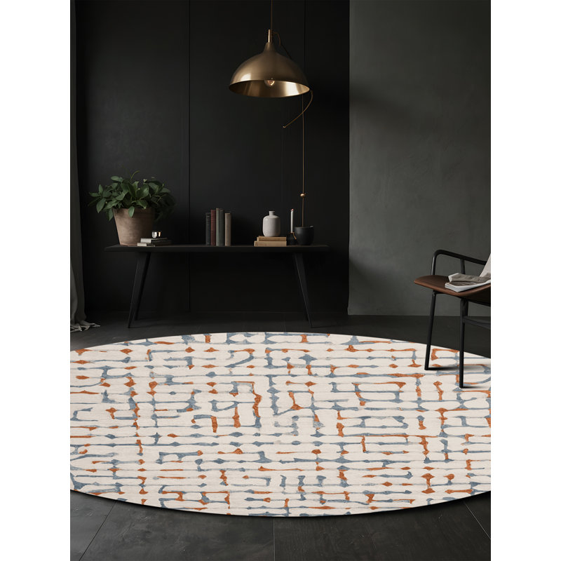 Tapis beige lavable à la machine, Rond 5 pi