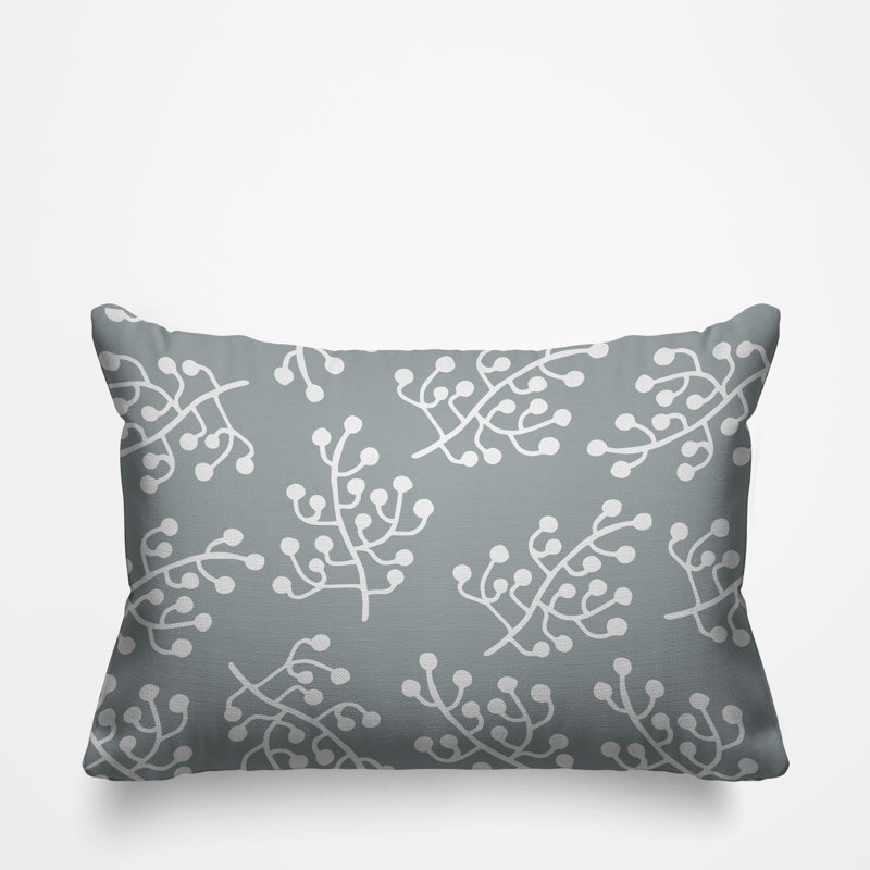 Coussin intérieur / extérieur Charis Wild Flower, gris, 14 po x 20 po, Rectangulaire