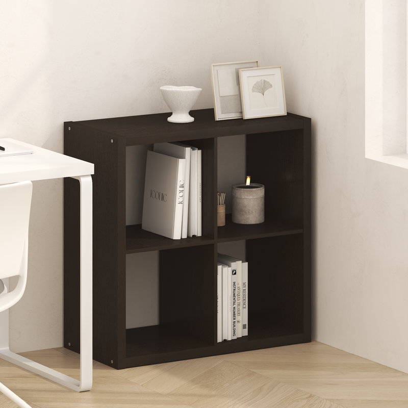4-Cube Bookcase, Thick Frame, Black Dark Oak, (4 Shelves) 30" H x 30" W x 14.57" D, Dark Oak