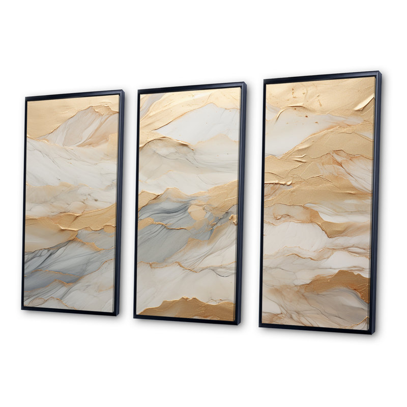Ensemble d'art mural sur toile beige et doré Glacier Stone III - formes abstraites, H 28 po x l 36 po x P 1 po