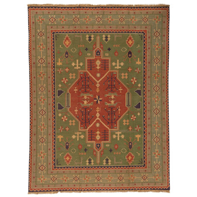 Tapis vert et vert noué à la main de haute qualité