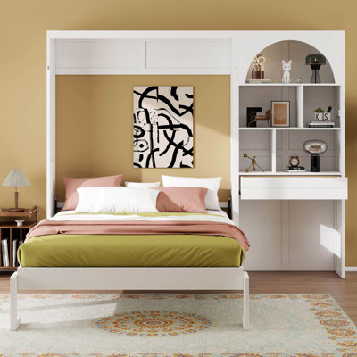 Lit escamotable avec armoire arquée à DEL encastrée, lit escamotable mural, armoire de rangement, tiroir pour chambre à coucher, bureau