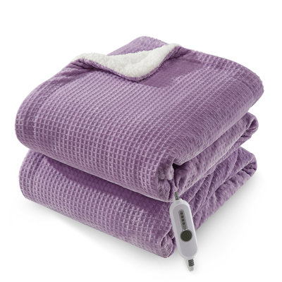 Jeté chauffant 50 po x 60 po - Flanelle douce et texture gaufrée - 4 réglages de chaleur, arrêt automatique 4H, protection contre la surchauffe, lavable à la machine, certifié ETL, pour canapé, lit, bureau, couleur: mauve, taille: 50 x 60 pouces