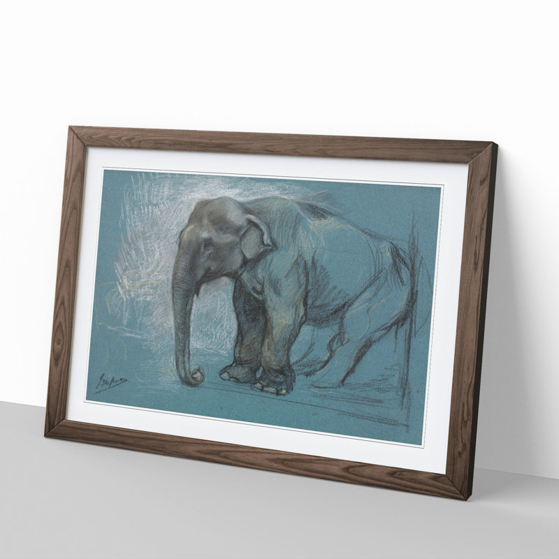 Study of an Elephant by John Macallan Swan - Picture Frame Painting, Walnut Framed, 36cm H x 48cm W x 2cm D