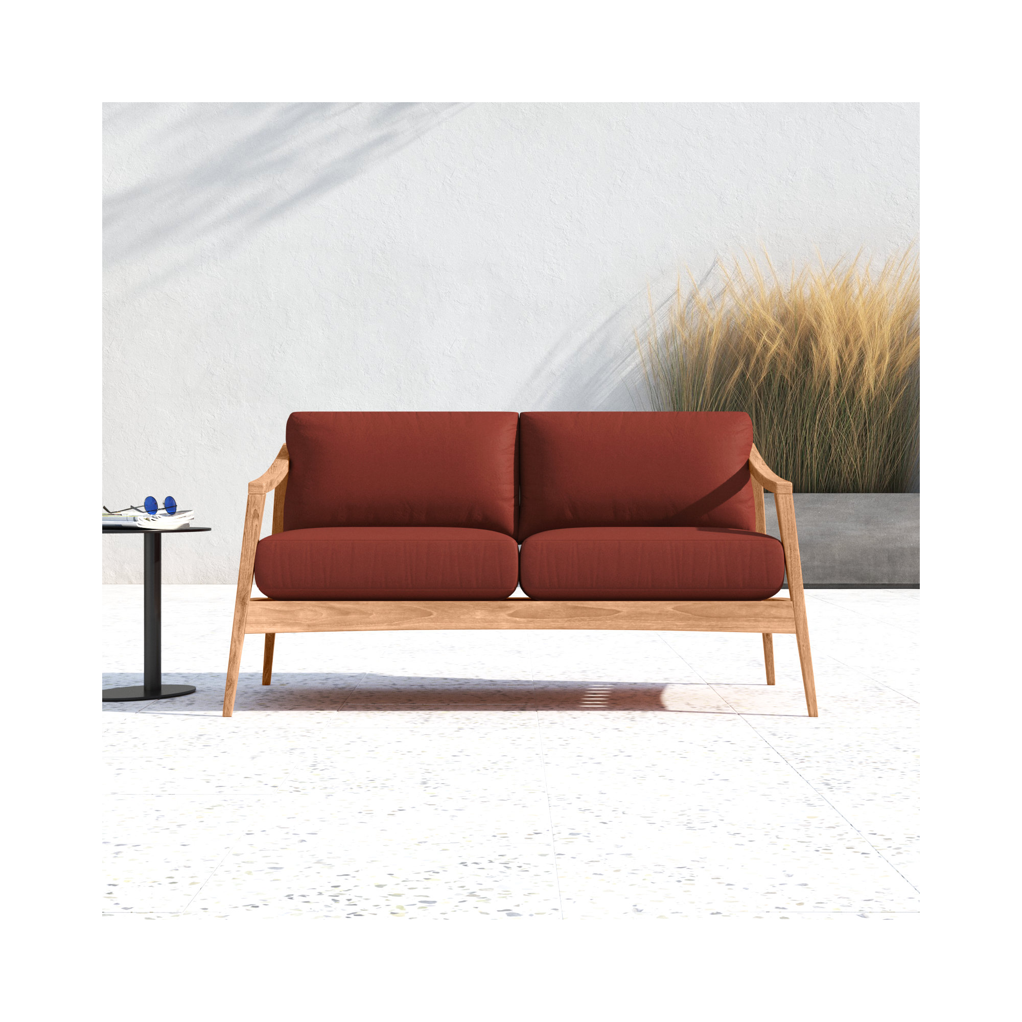 Elswick 59'' Wide Teak Loveseat with Sunbrella® Cushions, Henna