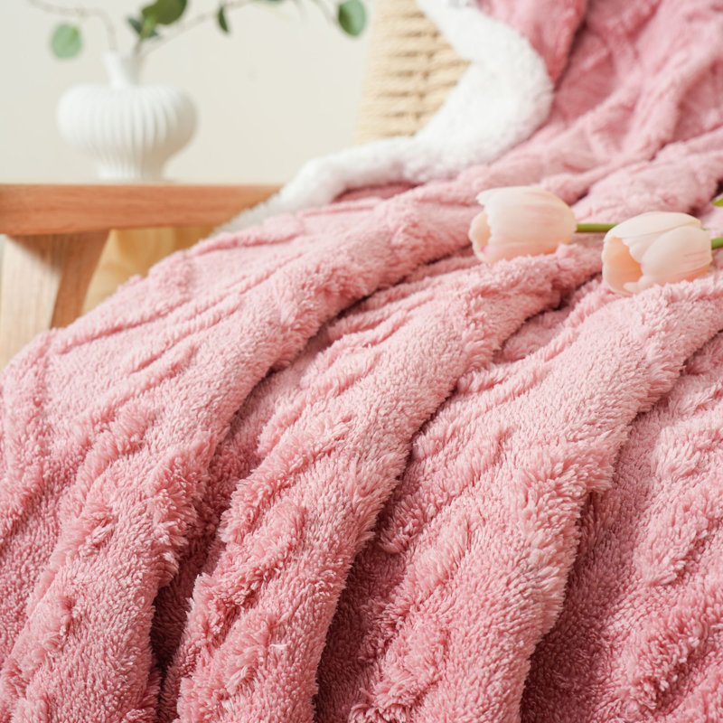 Couverture en molleton rose Sherpa, L 60 po x L 80 po, Rose