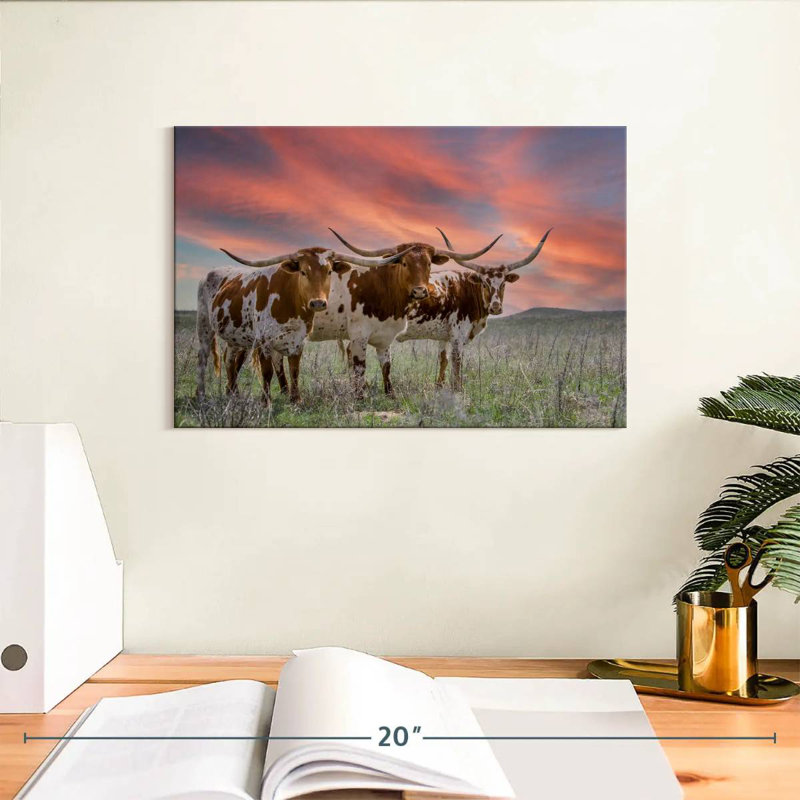Three Texas Longhorns, 8" H x 12" W