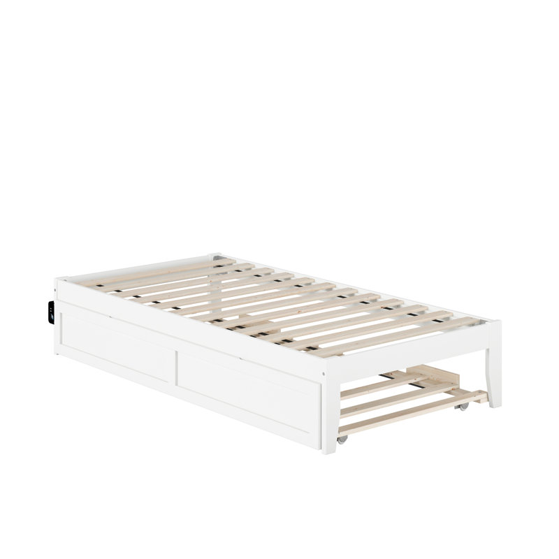 Lit plateforme robuste en bois massif avec lit gigogne Aayanna, Noyer, Simple