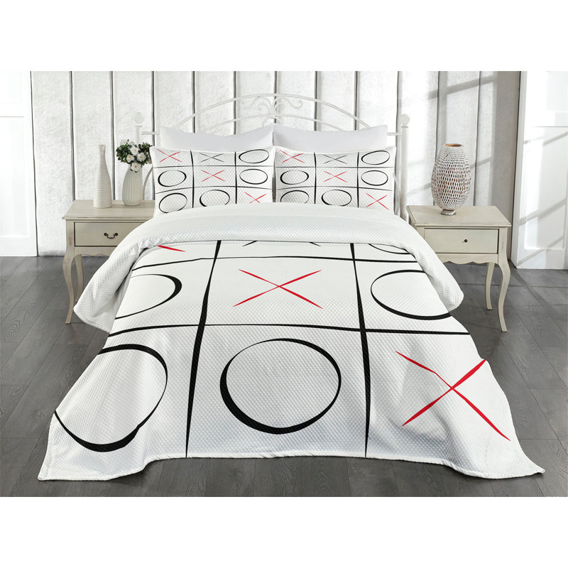 Ambesonne Xo Bedspread Set Simplistic Game Pattern Vermilion Black White
