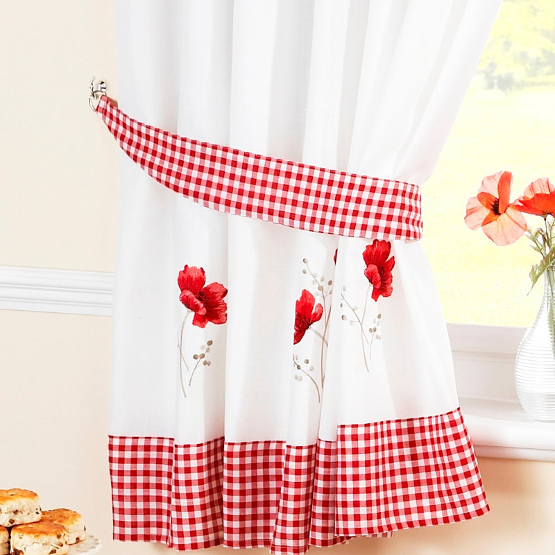 Anakie Semi Sheer Curtain Pair, White/Red, 116 W x 137 D cm