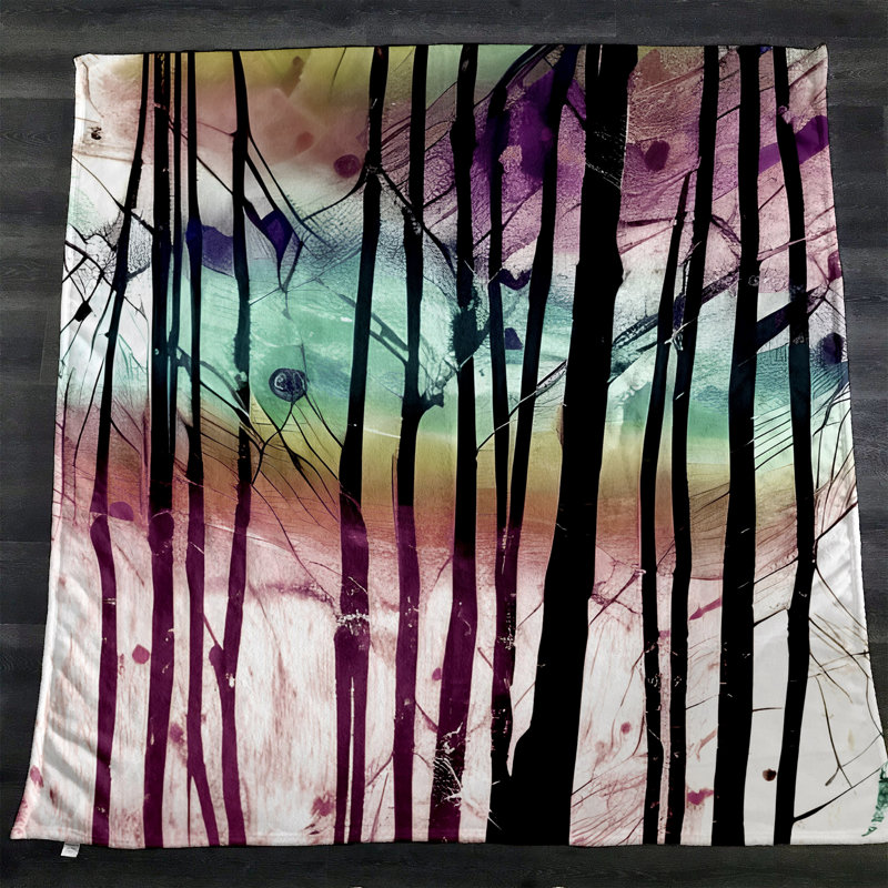 Throw Blanket, 68" W x 80" L, Striped/Abstract, Pink/Blue/Black/Purple