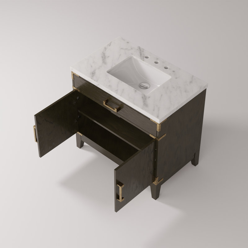 Meuble-lavabo simple avec plateau en marbre, Chêne brun