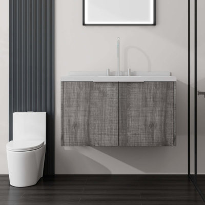 Meuble-lavabo flottant avec comptoir en marbre de culture et lavabo à débordement