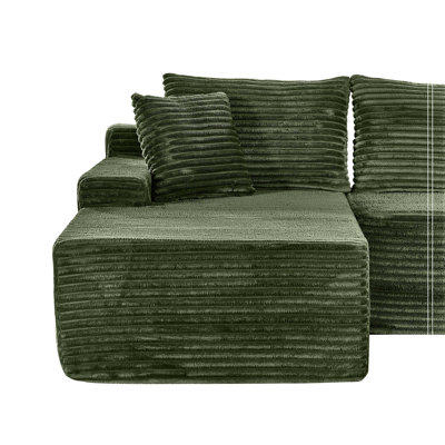94.06 Inch Left Chaise L Shaped Boneless Cloud Sectional Sofa, Modular Corduroy Couch with Arm Storage Pockets, Deep Seat No Assembly Suitable for living rooms, apartments-Green