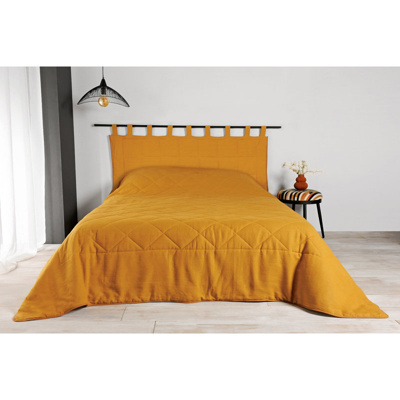 Irandy 100% Linen Solid Colour Bedspread, W180 x L240cm, Yellow