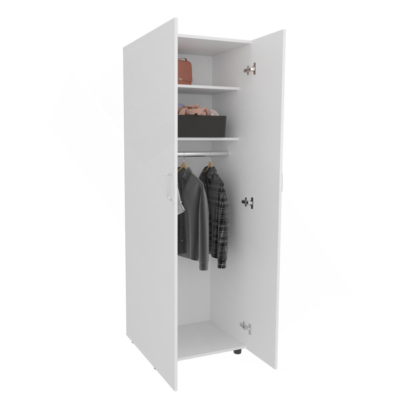Armoire Aurora, deux tablettes intérieures, tringle, porte double, blanc