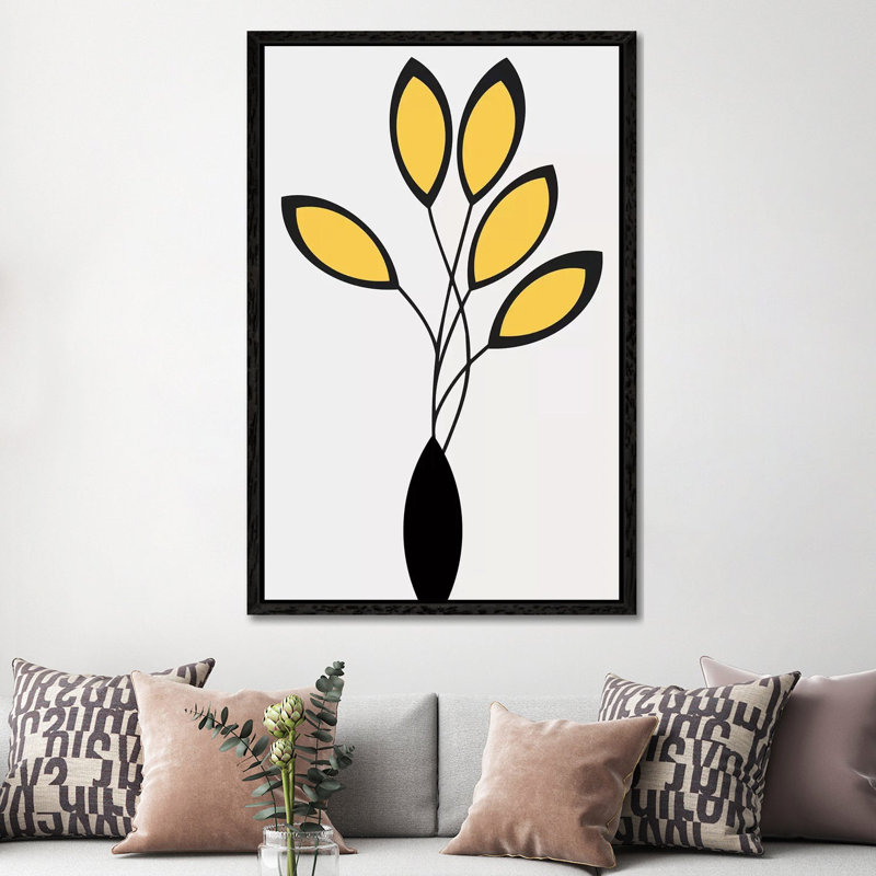 Cinco - Yellow by Kubistika - Print on Canvas, Black Floater Framed, 152.4cm H x 101.6cm W x 3.81cm D